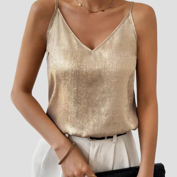 Lunelle Women's Satin V-Neck Cami Top | Elegant Adjustable Strap Tank