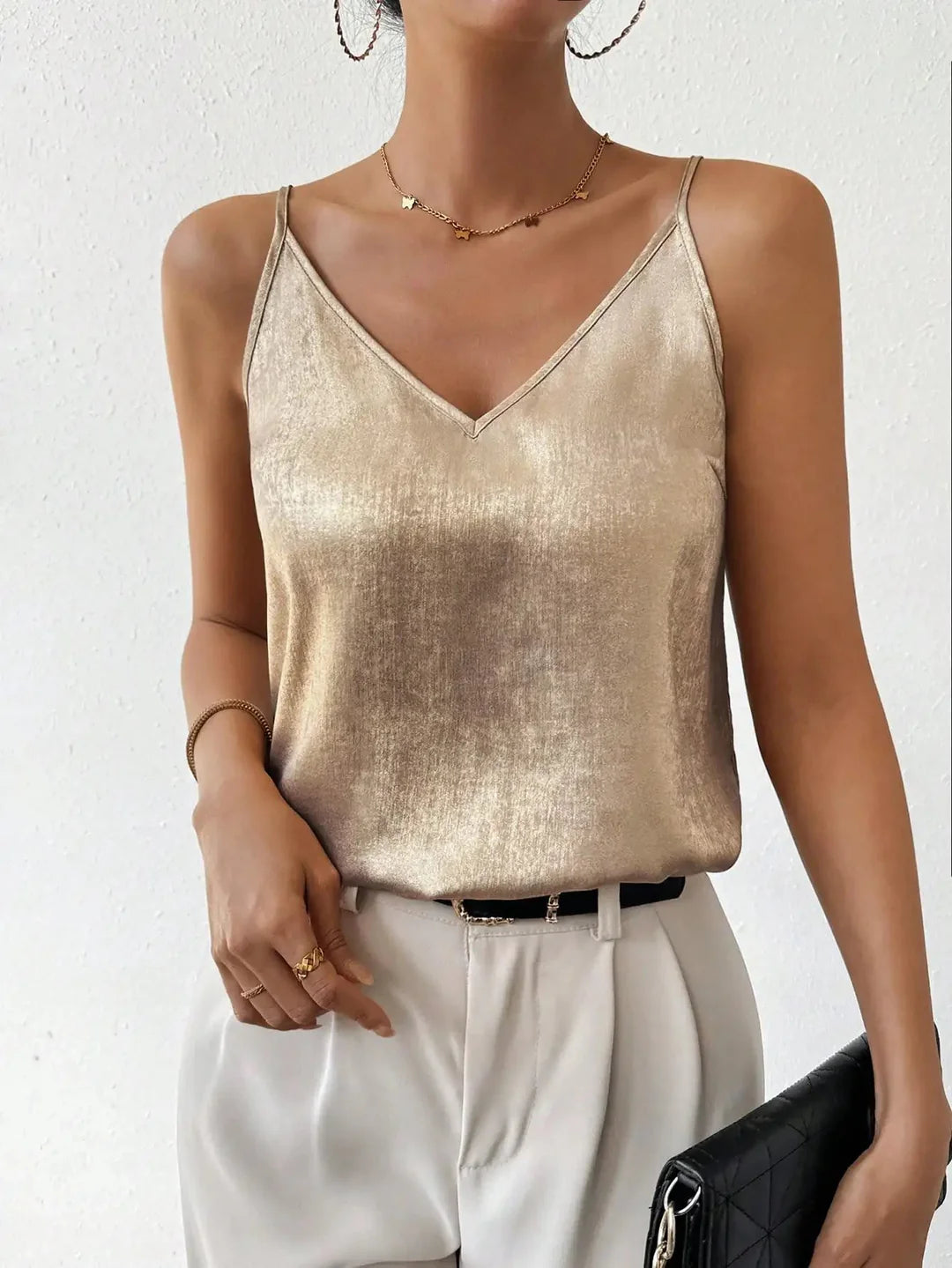 Lunelle Women's Satin V-Neck Cami Top | Elegant Adjustable Strap Tank