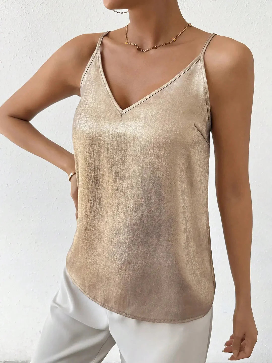 Lunelle Women's Satin V-Neck Cami Top | Elegant Adjustable Strap Tank