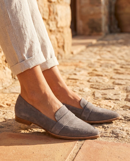 Close-up of Dana loafer's soft suede finish and velvety texture
