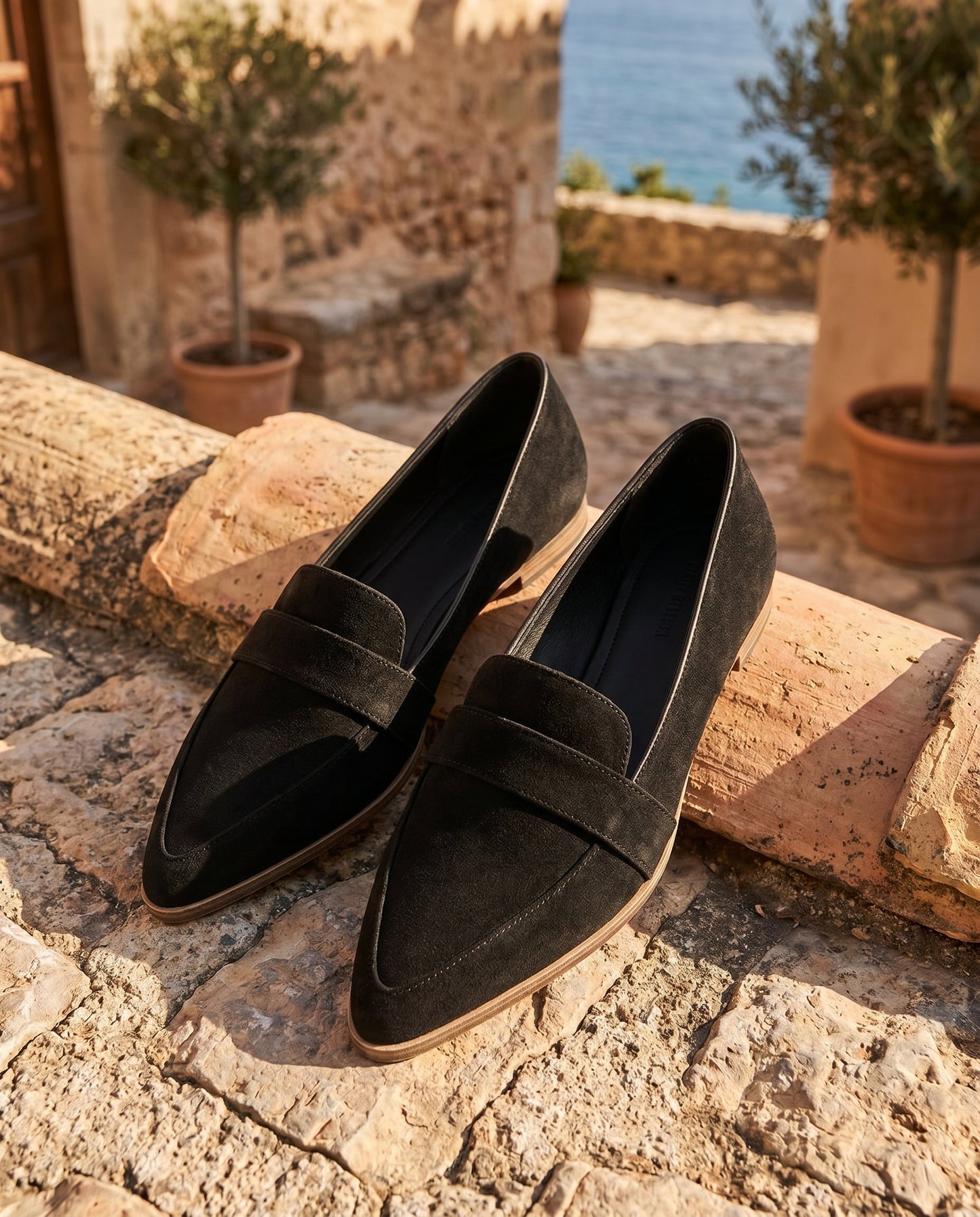 Dana loafers in khaki - front angle view showing toe shape