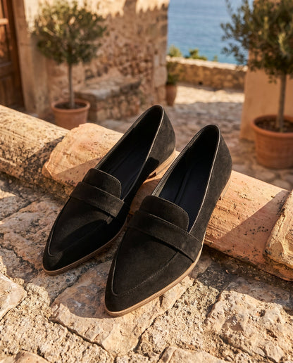Dana loafers in khaki - front angle view showing toe shape