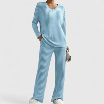 Women's elevated loungewear set in grey — soft knit fabric, relaxed silhouette