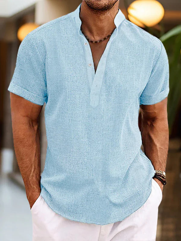 Marlowe Men's Linen Henley Shirt | Breathable Button Neck Casual Summer Shirt