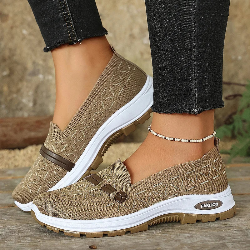 Black knit slip-on shoes for women with lightweight flexible design
