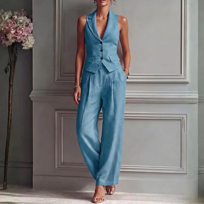 Virelle Women's 2-Piece Set | V-Neck Vest with High-Waist Wide-Leg Trousers