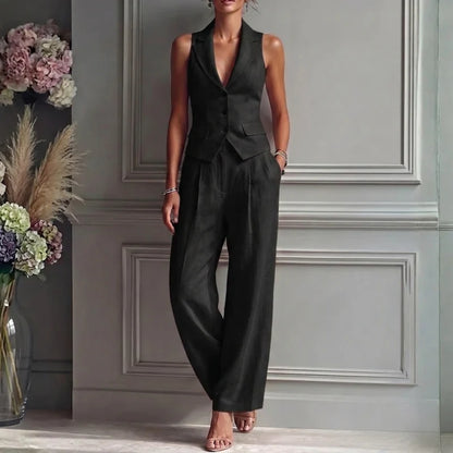 Virelle Women's 2-Piece Set | V-Neck Vest with High-Waist Wide-Leg Trousers