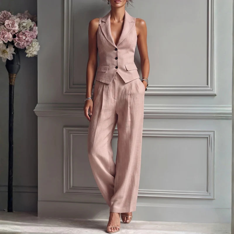 Virelle Women's 2-Piece Set | V-Neck Vest with High-Waist Wide-Leg Trousers