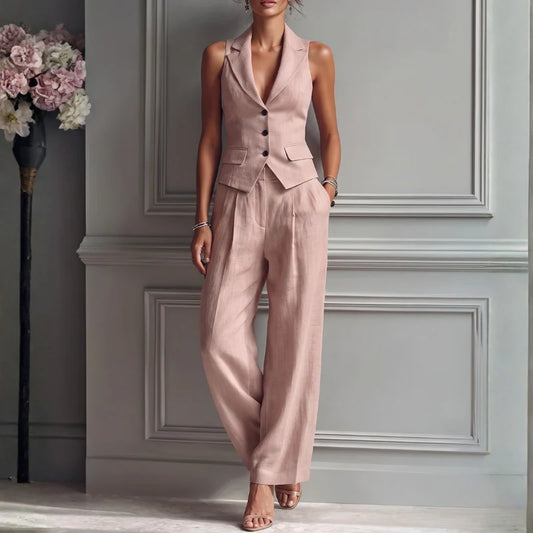 Virelle Women's 2-Piece Set | V-Neck Vest with High-Waist Wide-Leg Trousers