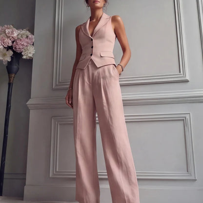 Virelle Women's 2-Piece Set | V-Neck Vest with High-Waist Wide-Leg Trousers