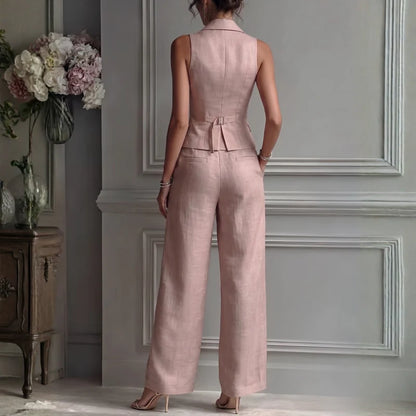 Virelle Women's 2-Piece Set | V-Neck Vest with High-Waist Wide-Leg Trousers