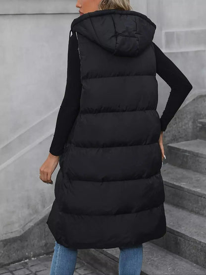 Everly padded vest coat in black — close-up fabric texture
