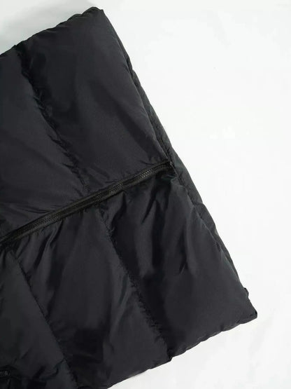 Everly hooded longline vest coat in black apricot — back view