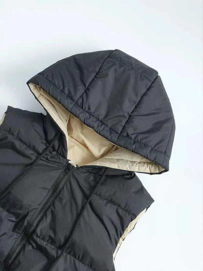 Zip-up closure detail on Everly longline padded coat