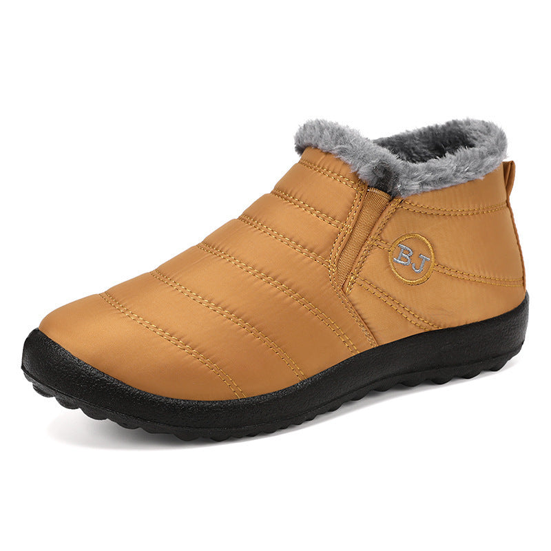 Women wearing fleece-lined slip-on winter boots outdoors in snow
