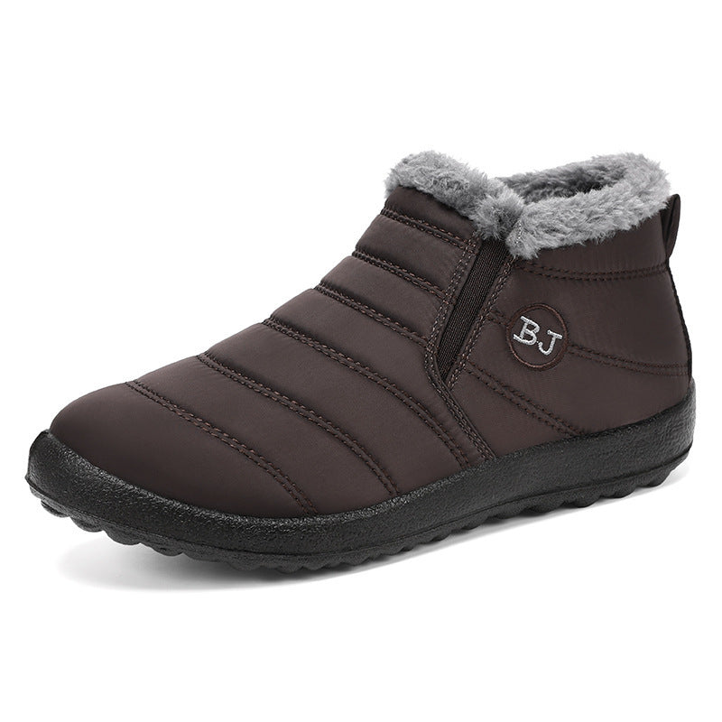 Detail of waterproof outer shell on women's winter boots