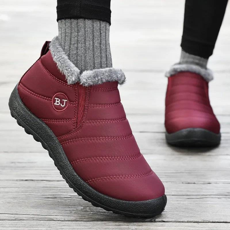Interior view of plush faux-fur lining inside winter boot
