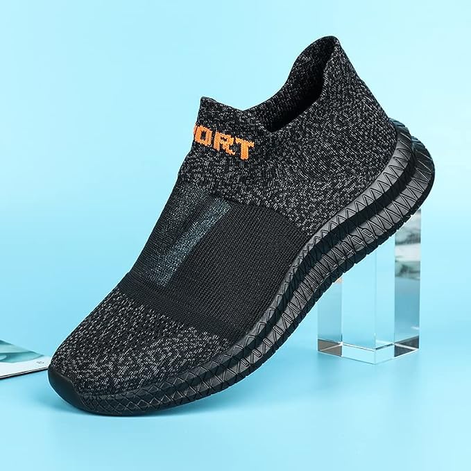 Pink knit slip-on sneakers for men with rounded toe