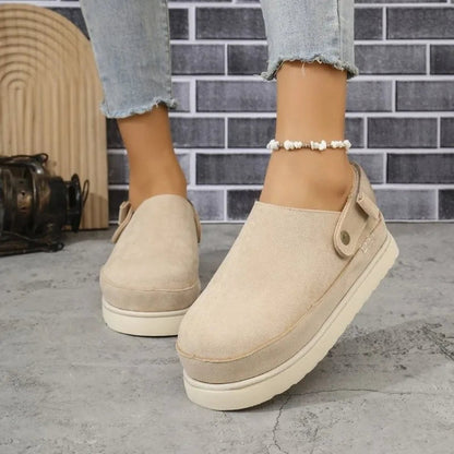 Harlow women's platform clogs in beige with adjustable buckle heel strap