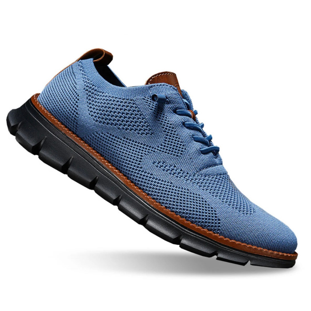 Jayden all-day walker shoes in caramel worn indoors on tile floor