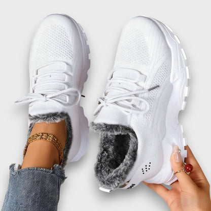 Kayla women's warm lace-up sneakers styled with a casual winter outfit