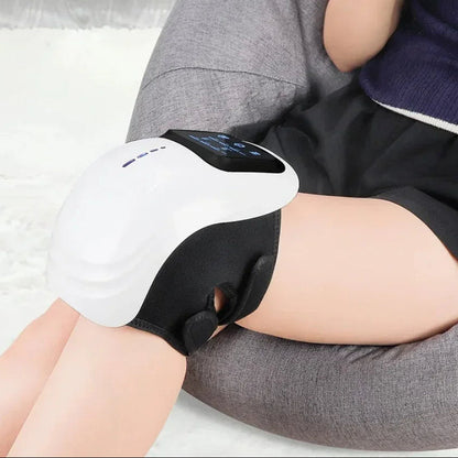 Portable wireless knee relief device showing heat compression function