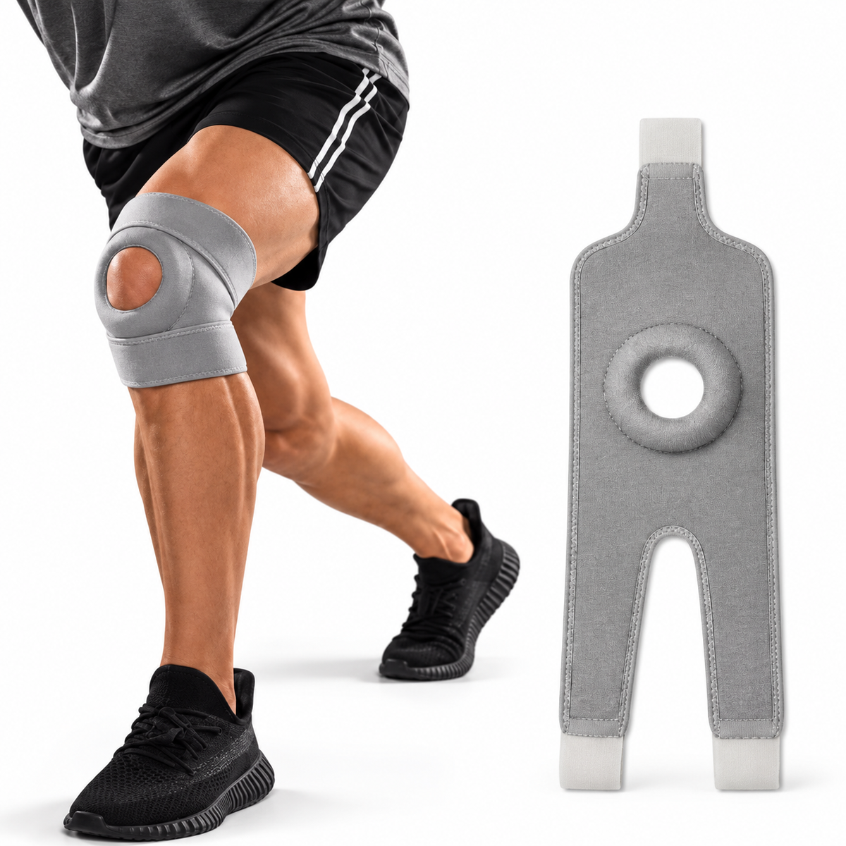 Knevara adjustable knee brace with open patella design on white background