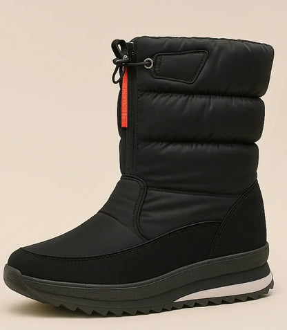 Women's waterproof snow boots white quilted exterior PU coating detail