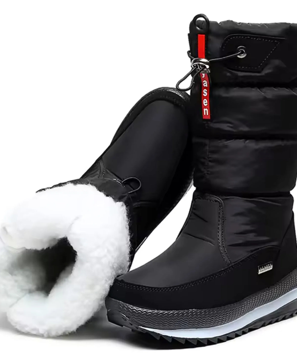Lilica women's snow boots black showing ankle circumference and shaft height