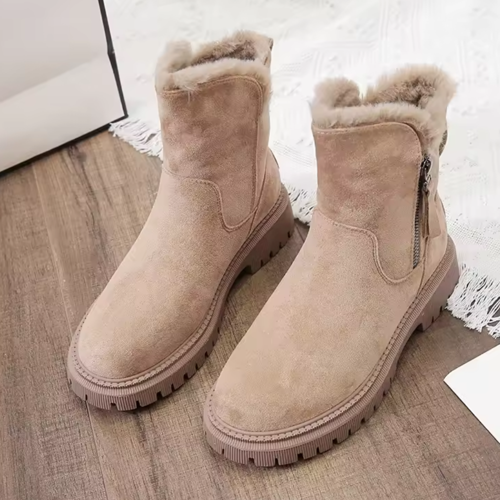 Waterproof synthetic leather upper on women's winter boots