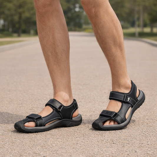 Marco men's non-slip leather sandals in black with EVA sole