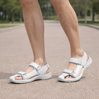 Men's cushioned leather sandals in white – casual summer style