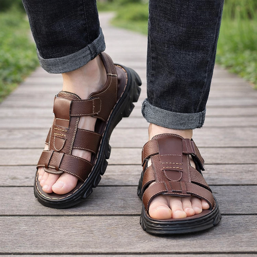 Dario men's orthopedic leather sandals in brown with arch support