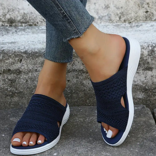 Nadine women's orthopedic slides in blue — open-toe slip-on design
