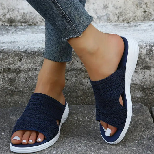 Nadine women's orthopedic slides in blue — open-toe slip-on design