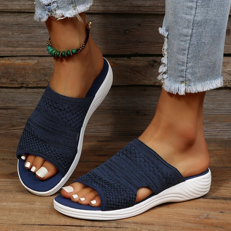 Nadine women's orthopedic slides in dark grey with wide strap detail