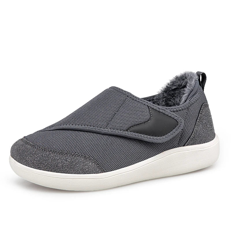 Side view of Norwell winter shoes showing adjustable velcro closure