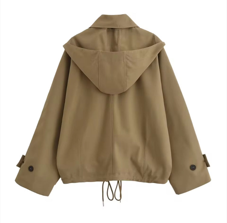 Close-up of water-repellent fabric on Novia women's trench coat