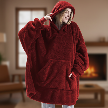 Rosalind oversized fleece hoodie robe in black with kangaroo pocket