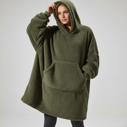 Women's plush hoodie robe in pink — relaxed at-home wear