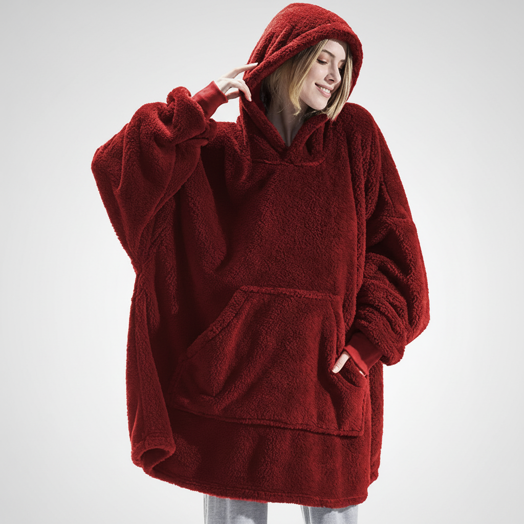Navy oversized hoodie robe for women — full-length view