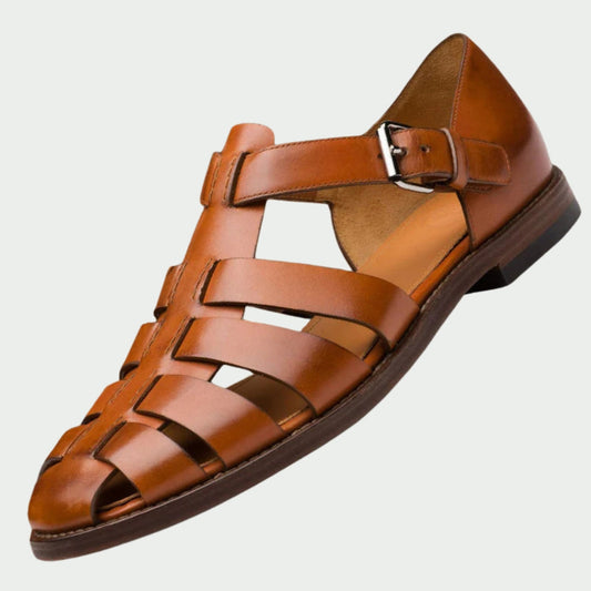 Owen™ men's flat leather gladiator sandals in brown
