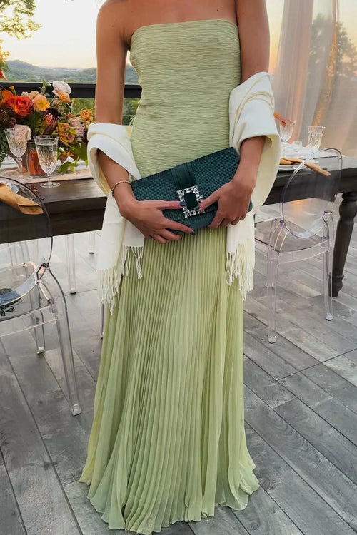 Rosalind women's green pleated maxi dress full-length front view