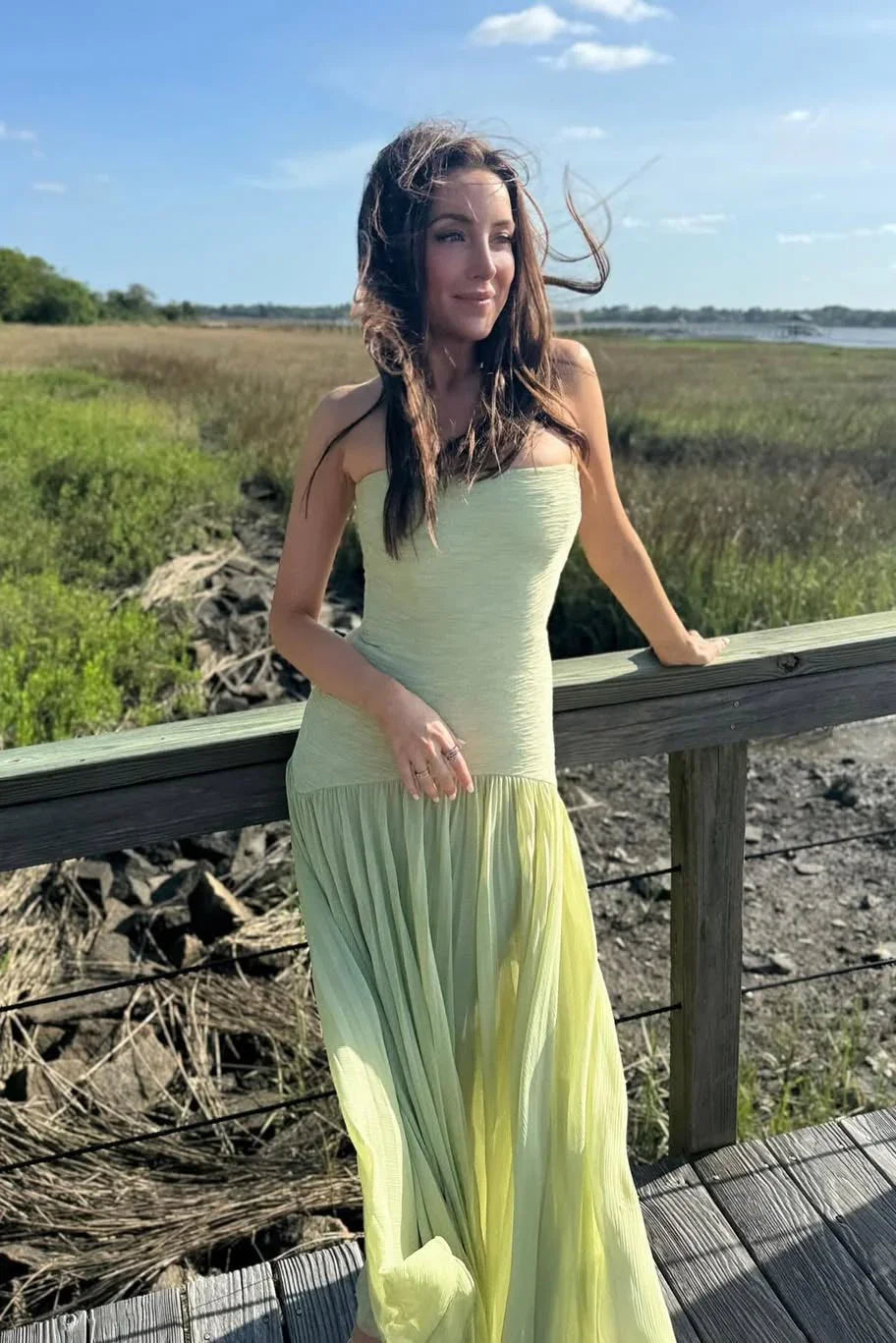 Rosalind green maxi dress styled for a special occasion party look