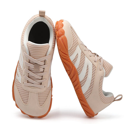 Heel view of Rovik khaki unisex sneakers highlighting outsole texture