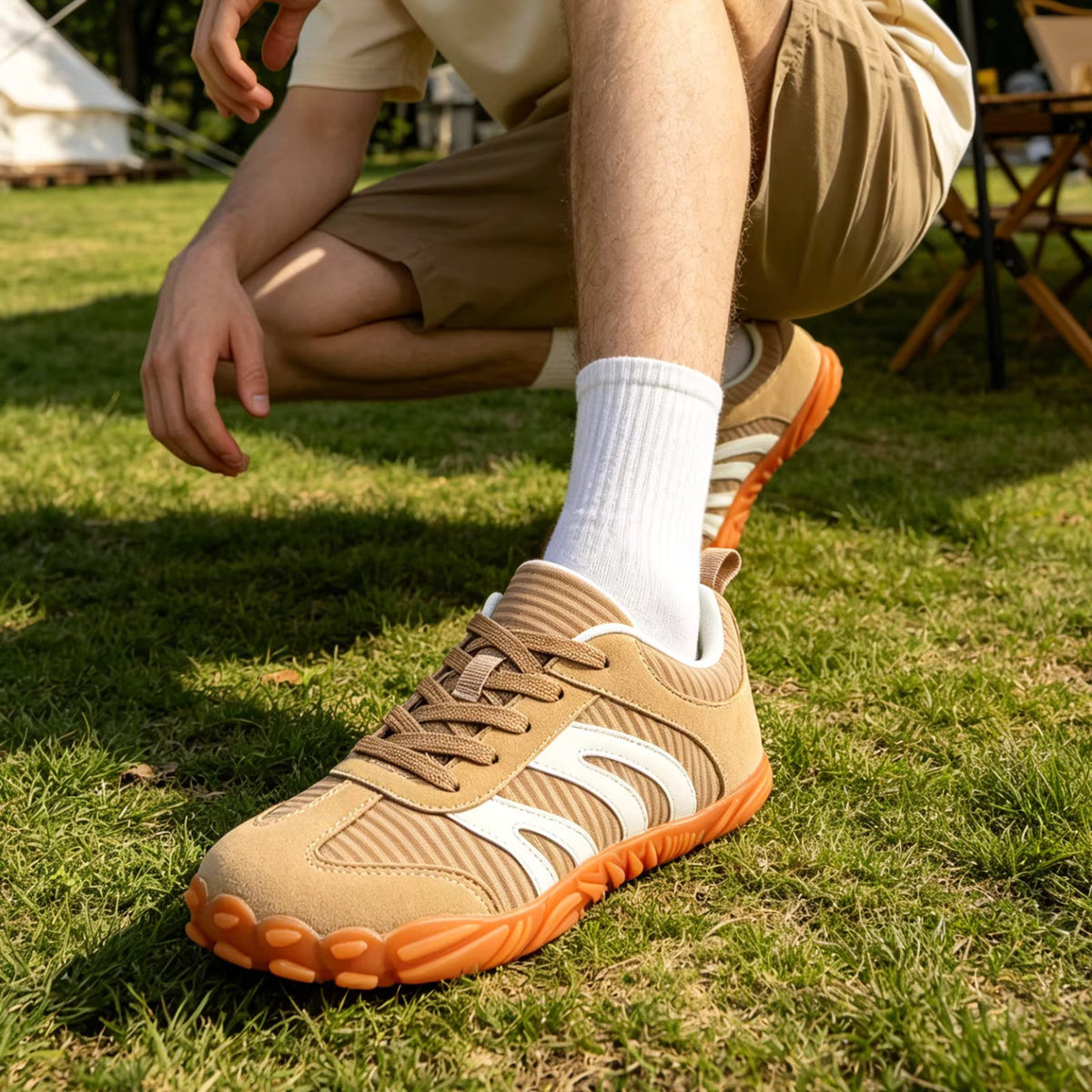 Rovik blue and white low-top sneakers, quarter-angle view