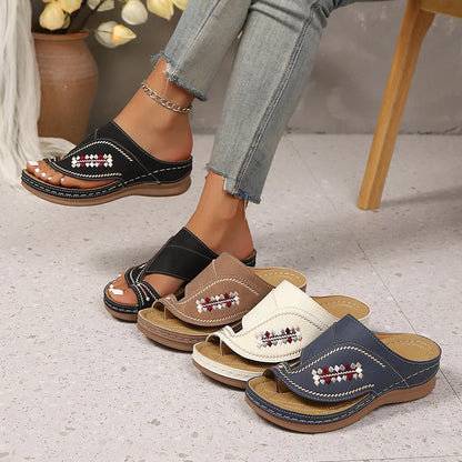 Side profile of Selina orthopedic wedge sandal showing platform sole height