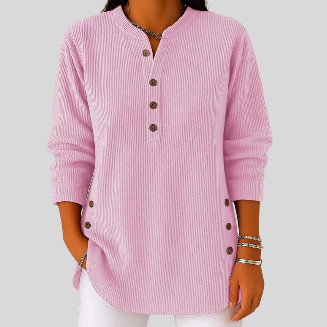 Dark blue ribbed crew-neck pullover for women — SERAPHINA™ versatile knitwear