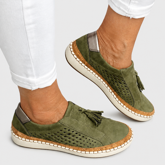 Solace women's orthopedic slip-ons in green with arch support sole