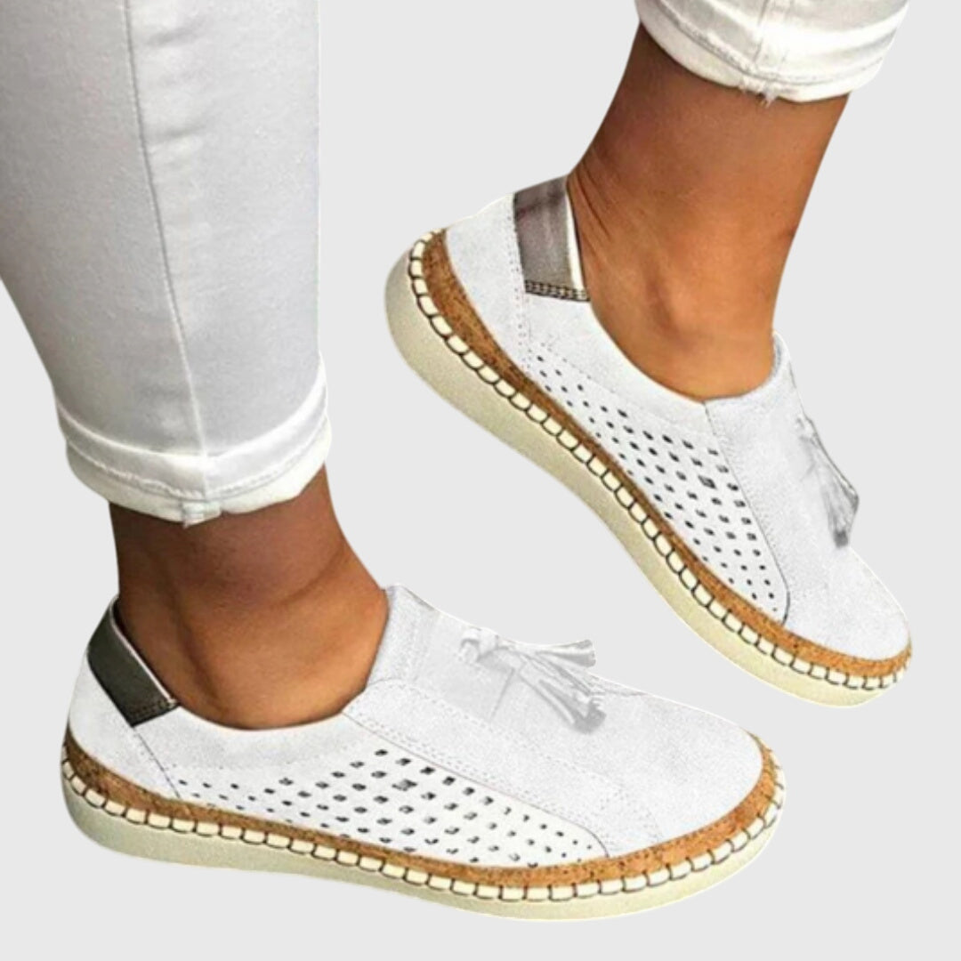 Top-down view of Solace slip-ons highlighting cushioned insole and arch support